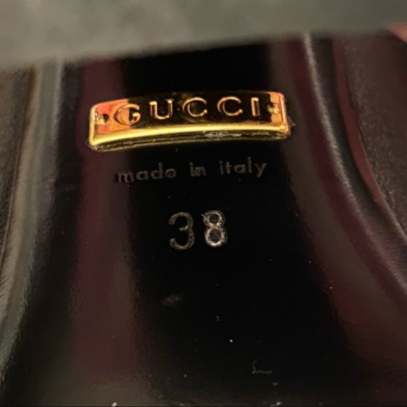 GUCCI Julie princetown gold horsebit black leather slip on chunky heel mules - Picture 6 of 10